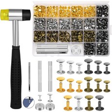 TLKUE 240 가죽용 리벳 세트 3 사이즈 더블 캡 튜브형 4 컬러 가죽 리벳과 고무 망치 고정 도구 키트 개 DIY 공예 의류 신발 장식 및 수리, 4 Colors 240 Sets