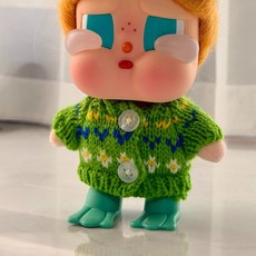 팝마트 크라이베이비 휴가 일기 인형옷 니트 방울 목돌이 스웨터 펜던트 토끼인형 신발 머리핀2개 세트 인형의상 인형액세서리, 아기가 없어요, 1 그린 버튼 스웨터