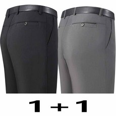 1+1 중년 남성 정장 팬츠 캐주얼 하이웨이스트 바지 루즈핏 데일리 사계절 일자 바지 WXY