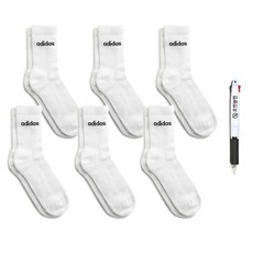adidas 愛迪達 LOGO刺繡中筒襪 白色 6雙
