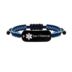 JunyiDIY 투톤 의료 경고 팔찌 우븐 조절 가능한 비상 ID 손목 밴드 맞춤형 각인 노인 남성 여성용 편안하고 내구성 있는 의료 주얼리 조절 가능 폴리에스테르 보석, 타입 2-블랙 블루