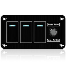 GGTA 차단기 토글 스위치 패널 방수 3G 알루미늄 DC12v24v 로커 블루 라이트 ONOFF가 장착된 해상 퓨즈 보트 차량 RV 트럭용 회로 20A 포함, 3_Blue-Black metal, 3 Gang