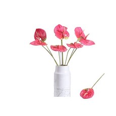 5피스 24인치/61cm 인공 안스리움 백합 꽃 영구 홈 데코 부케 및 녹색 잎 신부 결혼식 축제 파티 매장 장식 작은 꽃다발 액세서리 (핑크-1), 핑크