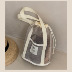 데일리 메쉬가방 물놀이 모래놀이 수영장 물빠짐 가방, 베이지