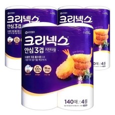 크리넥스 프리미엄 안심 3겹 천연펄프 키친타올 140매, 4롤, 3개