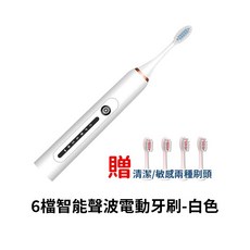 Dreamcatcher 捕夢網 聲波電動牙刷 IPX7防水, 1個, 6檔 白色-贈4刷頭