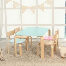 일루일루 프로스 어린이 책상 의자 세트 스퀘어의자2개+책상1개 3컬러, 책상내추럴1개 의자핑크2개