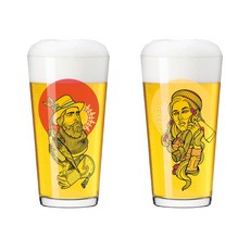 【德國RITZENHOFF 】FARBKNALL 時尚圖騰啤酒/萬用對杯-共3款《WUZ屋子》水杯 玻璃, 1個, 伐木工與馴鷹者 (1組2入)
