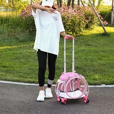 강아지가방 이동가방 이동장 동물 케이지 투명 애완 애견 트롤리 백팩 캐리어, B. 투명 핑크 백팩 트롤리