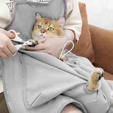 고양이 강아지 산책 주머니 캥거루옷 겨울 애견 포근한 앞치마 털안감 앞치마, 1개, 얇은 그레이 구멍 모델