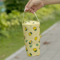 可愛小熊 飲料杯套 吸管孔設計 手提環保杯袋, 01.淺黃檸檬, 1個