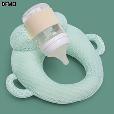 DFMEI 懶人餵奶神器哺乳新生兒寶寶牀上躺着吃奶瓶固定支架嬰兒多功能枕, 純天絲透氣喝奶枕綠色-手握款
