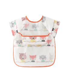 吃飯防水圍兜 買四送口水巾 新款短袖圍兜 夏季圍兜 防水反穿衣 畫畫防髒圍兜, white, 1個, 1個裝