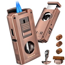 아마존평점4.5+ 미국출고 169818 LIHTUN 시가 토치 라이터 내장 원터치 커터 V컷 및 스트레이트 컷 펀치 스탠드 올인원 방풍 듀얼 제트 플레임 사랑을 위한 선물