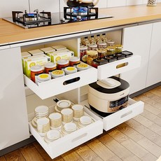 Fowod 슬라이딩선반 인출식 주방선반 다용도 서랍형 수납선반, 화이트, 1개