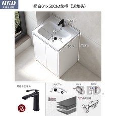 水槽洗手盆洗手臺洗衣池落地水槽落地式大門洗臉洗手盆櫃蜂窩鋁浴室櫃組合衛生間陽臺洗漱臺水池櫃大盆, 1個, 奶白61cm（全櫃門）