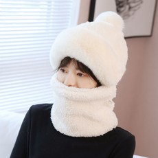 新款保暖加絨加厚防凍防風圍脖帽子圍巾一體女冬季百搭可愛毛絨帽