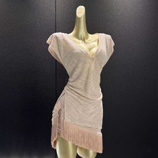 拉丁舞夏季新款V領成人流蘇練功舞蹈練功表演演出服套裝, 粉色吊帶+粉色單裙子,m