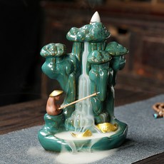 原創檀香香爐家居飾品擺件創意高山流水漁翁倒流香爐, 綠樹成蔭漁翁