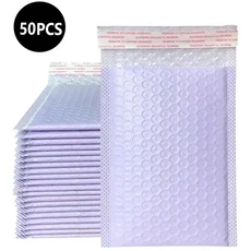 50 Pcs 멀티 컬러 배달 패키지 포장 소규모 비즈니스 용품 봉투 패키지 버블 봉투 포장 가방, 18*23cm, Purple