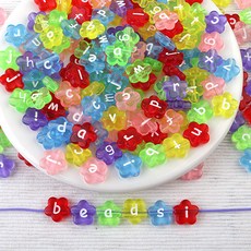 비즈아이 [678-49]알파벳비즈 아크릴이니셜 꽃이니셜 11mm 멀티믹스TR/화이트알파벳 30개