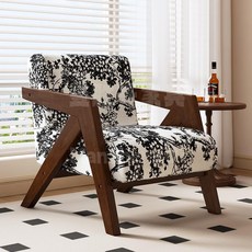 1인 독서 의자 카페 안락의자 수유 소파 1인암체어 안락, 1개, 블랙 플럼 블라썸 섬세자카드 + 월넛프레임