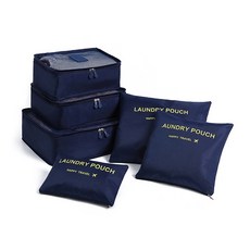 旅行收納袋套裝 行李整理袋 3個網格收納袋 + 3個洗衣袋, 藏青色, 1套