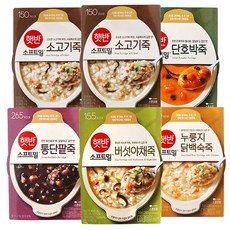 햇반 소프트밀 용기죽280g 5종 6입(쇠고기죽2 + 버섯야채죽 + 닭백숙죽 + 단호박죽 + 통단팥죽), 1세트, 280g