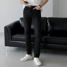 베이직바이블 남성용 블랙진 스판 빅사이즈 흑청바지 데님 빅사이즈 면 바지 사계절 슬림 청바지(1color)