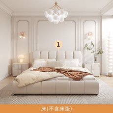 法式奶油風 科技布實木床 1.8米/1.5米 簡約現代軟包雙人床, 單床,1500mm*2000mm