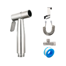 不鏽鋼沖洗器噴槍組-免打孔快速安裝、強力增壓、多功能清潔, D.不鏽鋼噴頭伸縮管組(附馬桶掛架), DIY