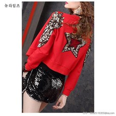 여성 스팽글 숏 집업 자켓 야구 항공 점퍼 클럽 힙합 레드