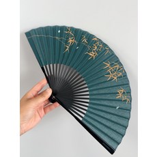 日本摺扇 絲印竹林圖案 棉麻布面, 如圖所示, 1個