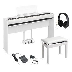 YAMAHA P225 WH 전자 피아노 전용 스탠드 고저 자재 의자 3개 페달 헤드폰 세트, 상세페이지 참조