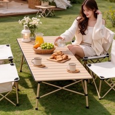 모아캠프 알루미늄 접이식 캠핑 테이블, 우드