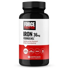 Force Factor 포스팩터 여성 및 남성용 철분 보충제 변비 없음 위장에 순함 철 비글리시네이트 36mg 식물성 캡슐 90정, 1개