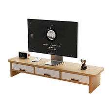 2단 수납형 모니터 받침대 3칸서랍 와이드 선반, 메이플