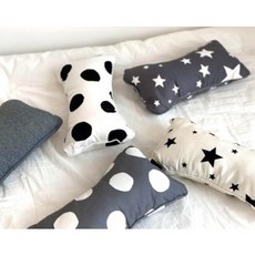 국산 순면 코튼 아기 베개 빨아쓰는 편안한 유아베개 33x15cm, 땡땡이 그레이