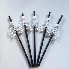 5Pcs 할로윈 빨대 홈 파티 장식 휴일 바 해골호박, 1)black and white