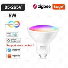 투야 E27 E14 GU10 전구 와이파이 지그비 블루투스 밝기 조절 스마트 LED 램프 2700-6500K RGBLED 전구 알렉사 아마존 구글과 작동, 06 Zigbee GU10 85-265V, 01 1개 Bulb
