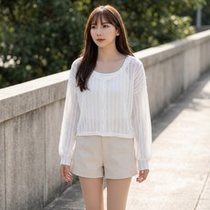 FEE BABY 韓系肌理紋透膚短版棉開衫