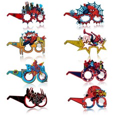 【當日出貨 在台現貨】蜘蛛人造型紙眼鏡，英雄主題派對眼鏡，兒童生日派對裝扮道具, 1個, 蜘蛛俠B(8入)