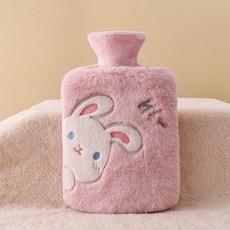 熱水袋 暖水袋 熱敷暖宮 灌水暖手寶, 1個, 1500ml小兔粉 雙插手