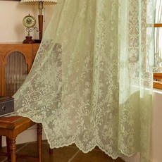 WUBODTI 243.8cm(96인치) 그린 레이스 커튼 밸런스 부착 패널 2개 꽃무늬 자수 세미 시어 창문 커튼 튤 로드 포켓 드레이프 포함 거실 침실 발코니용_1