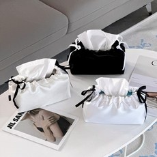 루시아이 슈슈 리본 셔링 티슈케이스, 화이트, 1개