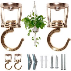 식물 걸이용 ONIKK 천장 후크2개 PCS 블랙 헤비 듀티 금속 후크 새 모이통 인 램프 화분 실내 실외 벽 바구니 최대 33파운드, Gold, 2 Pieces