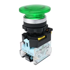 빨간색 녹색 버섯 푸시 스위치 Vaneaims 22MM FXB38 10A 1NO1NC 래칭 순간 스타터 중지 입력, 01 440V 10A, 01 Momentary Self reset, 02 Green