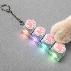 LED 불빛 고양이 키보드 키캡 키링 딸깍 키링 4구, 1개, 화이트핑크