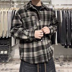 WILDSEA 남녀공용 오버핏 커플 빅사이즈 남방 체크 셔츠