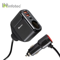 Ninfotec 車用點菸器擴充座 80cm延長線 PD+雙QC3.0充電孔 支援12V-24V, 1個, 2